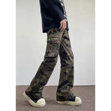 Jeans Men camouflage Cargo Pants Patchwork Multi Pockets Denim Hombre Fashion Casual Streetwear Trousers bell-bottoms