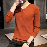 Autumn Winter New Fashion V-neck Long Sleeve Embossed Pattern Pullovers Men's Clothing Solid Knitting Casual All-match Chic Tops