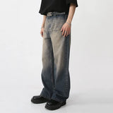 Men's Wear New Spring Vintage Male Washed Jeans High Waist Front Pocket Loose Straight Wide Leg Pants Fashion