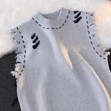 Autumn New Men's Fringe Vest Sweater American Style Street Destructive Sense Round Neck Knitted Top Jacket Casual Scene