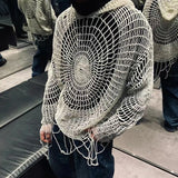 Y2k Clothes Spider Web Hollow Hole Design Trendy Men LGBT Streetwear Hooded Pullover Knit Top Sweater Mens Korean Fashion свитер