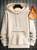 [Fleece-lined Cozy Hooded Sweatshirt] Men's Fleece-lined Cozy Hooded Sweatshirt With Drawstring And Kangaroo Pocket, Men's Hoodie For Winter Outdoor