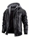 Men's Premium Faux Leather Jacket with Zip Pockets & Drawstring Hood - Vintage Style, Non-Stretch Fabric