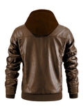 Men's Premium Faux Leather Jacket with Zip Pockets & Drawstring Hood - Vintage Style, Non-Stretch Fabric