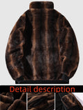 [Warm Thick Vintage Fur Jacket] Men'S Vintage Faux Fur Stand Collar Jacket, Geometric-Patterned Polyester Knit Fabric, Zipper Closure, Warm & Thick for Outdoor Hiking & Daily Casual Wear, Festive & Weekend Style