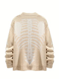 Plus Size Skeleton Print Long Sleeve V Neck Cardigan Sweaters - Men's Button Down Outwear Coats