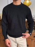 Plus Size Solid Textured Sweater - Men's Fashion Casual Knit Pullover for Spring Fall Winter - Men's Clothing