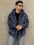 Soft, Warm Men's Faux Fur Hooded Jacket - Elegant Leopard Print Zip-Up Coat with Pockets, Machine Washable for Fall/Winter Casual Wear