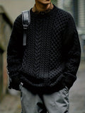 [Plus Size Cable Knit Pullover] Men's Plus Size Cable Knit Fashion Pullover Sweater, Casual Warm Wear For Fall/Winter