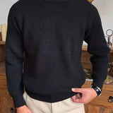 Plus Size Solid Textured Sweater - Men's Fashion Casual Knit Pullover for Spring Fall Winter - Men's Clothing