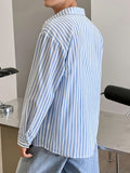 Men's Stylish Blue & White Striped Long Sleeve Shirt - Casual, Lightweight Polyester for Outdoor Activities