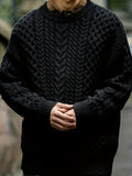 [Plus Size Cable Knit Pullover] Men's Plus Size Cable Knit Fashion Pullover Sweater, Casual Warm Wear For Fall/Winter