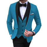 Blue Slit Mens Suits 3 Piece Black Shawl Lapel Casual Tuxedos for Wedding Groomsmen Suits Men 2020 (blazer+vest+pants)