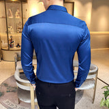 Neckline Embroidery Mens Shirts Long Sleeve Casual Slim Fit Men Dress Shirts Solid Color Formal Business Social Clothing Blouse