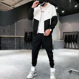 Patchwork Hip Hop Casual Men's Sets Korean Style 2 Piece Sets Clothes Men Streetwear Fitness Male Tracksuit