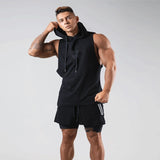 Summer Sleeveless Hoodie Gym Men's Vest Sports Bodybuilding Fitness Navy Blue Sports Vest Basketball Fashion Slim Casual Tops