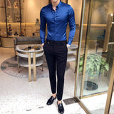 Neckline Embroidery Mens Shirts Long Sleeve Casual Slim Fit Men Dress Shirts Solid Color Formal Business Social Clothing Blouse