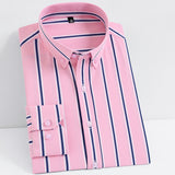 Men's Fashion Non-iron Stretch Soft Casual Striped Shirts Pocketless Design Long Sleeve Standard-fit Youthful Button-down Shirt