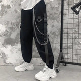 Cargo Pants Men Chains Pocket Punk Black Sweatpants Gothic Harajuku Jogger Trousers Women Clothing Hip-Hop Streetwear