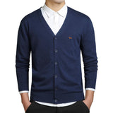 New Autumn Winter Men Casual V-Neck Cardigan Sweaters Solid 100%Cotton Embroidery Long Sleeve Business Jerseys