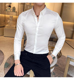 Neckline Embroidery Mens Shirts Long Sleeve Casual Slim Fit Men Dress Shirts Solid Color Formal Business Social Clothing Blouse