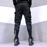 Hip Hop Men Ribbons Cargo Pants Fashion Harajuku Elastic Waist Casual Streetwear Mens Joggers Trousers Black