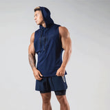 Summer Sleeveless Hoodie Gym Men's Vest Sports Bodybuilding Fitness Navy Blue Sports Vest Basketball Fashion Slim Casual Tops