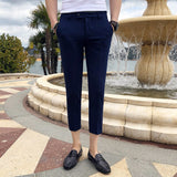 New Men Ankle Length Pants Slim Men's Dress Pants Office Pants Men's Boutique Fashion Solid Color  Business Men's Suit Pant