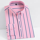 Men's Fashion Non-iron Stretch Soft Casual Striped Shirts Pocketless Design Long Sleeve Standard-fit Youthful Button-down Shirt