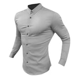 Autumn Fashion Long Sleeve Shirt Men Super Slim Fit Male Casual Social Business Dress Shirt Brand Men Fitness Sports Clothing