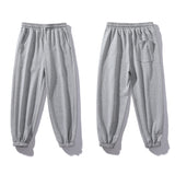 Korean Style Fashion Sweatpants New Autumn Light Gray Baggy Wide-leg Pants Straight-leg Casual Tie Feet Trousers Male