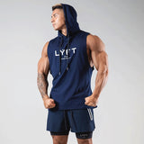 Summer Sleeveless Hoodie Gym Men's Vest Sports Bodybuilding Fitness Navy Blue Sports Vest Basketball Fashion Slim Casual Tops