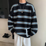 Gotmes Striped Sweater Men Round Neck Winter Pullover Sweater Korean Fashion Harajuku Loose Wild Long Sleeve Sweater Oversize