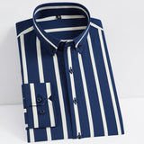 Men's Fashion Non-iron Stretch Soft Casual Striped Shirts Pocketless Design Long Sleeve Standard-fit Youthful Button-down Shirt