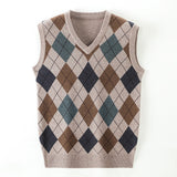 New Fashion Designer Brand Argyle Pullover Diamond Sweater V Neck Knit Vest Men 6% Wool Sleeveless Autum Casual Men Clothing