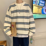 Gotmes Striped Sweater Men Round Neck Winter Pullover Sweater Korean Fashion Harajuku Loose Wild Long Sleeve Sweater Oversize