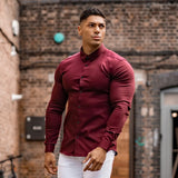 Men Fashion Casual long Sleeve Solid Shirt Super Slim Fit Male Social Business Dress Shirt Brand Men Fitness Sports Clothing