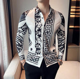 Luxury Print Men's Shirt Fashion Club Clothing Mens Designer Brand Floral Shirt Slim Long Sleeve Camisa Baroque Slim Party Shirt