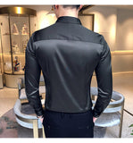 Neckline Embroidery Mens Shirts Long Sleeve Casual Slim Fit Men Dress Shirts Solid Color Formal Business Social Clothing Blouse