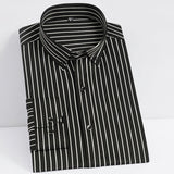 Men's Fashion Non-iron Stretch Soft Casual Striped Shirts Pocketless Design Long Sleeve Standard-fit Youthful Button-down Shirt