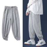 Korean Style Fashion Sweatpants New Autumn Light Gray Baggy Wide-leg Pants Straight-leg Casual Tie Feet Trousers Male