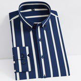 Men's Fashion Non-iron Stretch Soft Casual Striped Shirts Pocketless Design Long Sleeve Standard-fit Youthful Button-down Shirt