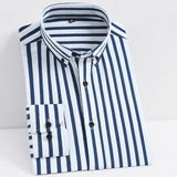 Men's Fashion Non-iron Stretch Soft Casual Striped Shirts Pocketless Design Long Sleeve Standard-fit Youthful Button-down Shirt