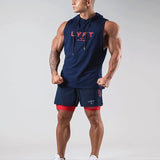 Summer Sleeveless Hoodie Gym Men's Vest Sports Bodybuilding Fitness Navy Blue Sports Vest Basketball Fashion Slim Casual Tops