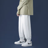 Korean Style Fashion Sweatpants New Autumn Light Gray Baggy Wide-leg Pants Straight-leg Casual Tie Feet Trousers Male