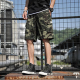 Summer Men's Outdoor Camouflage Cargo Shorts Pocket Cotton Casual Half Pants Mid Waist Drawstring Loose Shorts Bib Overalls 7XL