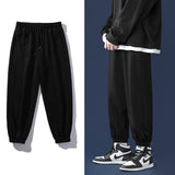 Korean Style Fashion Sweatpants New Autumn Light Gray Baggy Wide-leg Pants Straight-leg Casual Tie Feet Trousers Male