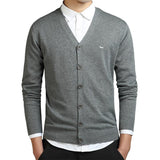 New Autumn Winter Men Casual V-Neck Cardigan Sweaters Solid 100%Cotton Embroidery Long Sleeve Business Jerseys