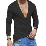 Men's Autumn Linen T shirt Male Sexy Deep V Neck Slim Fit T shirts Casual White Long Sleeve Linen T-shirts Tops S-2XL