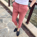 New Men Ankle Length Pants Slim Men's Dress Pants Office Pants Men's Boutique Fashion Solid Color  Business Men's Suit Pant